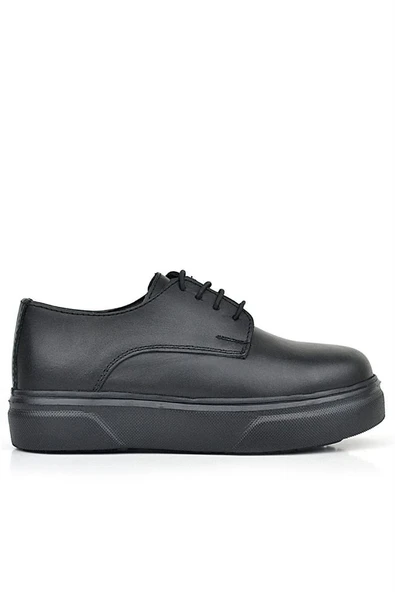 Rakerplus Derby Hakiki Deri Siyah Mat Yüksek Tabanlı Çocuk Klasik Ayakkabı - Resim 10