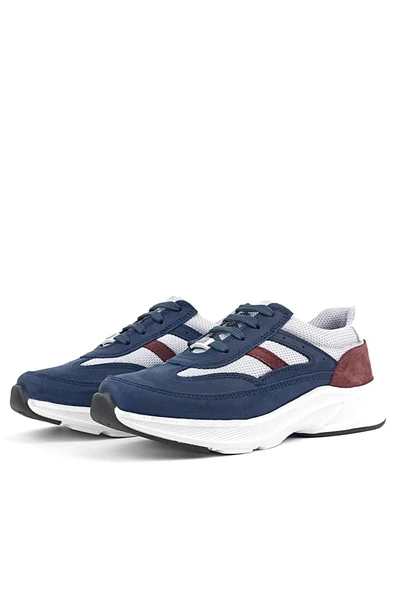 Rakerplus Hakiki Deri Anatomik Lacivert Bordo Bağcıklı Hafif Çocuk Spor Ayakkabı - Resim 5