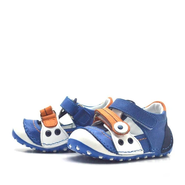 Nino Hakiki Deri Turuncu Cırtlı Yazlık İlk Adım Ayakkabı - Resim 3