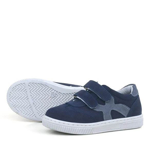 Rakerplus Hakiki Deri Lacivert Gri Cırtlı Çocuk Spor Ayakkabı - 5