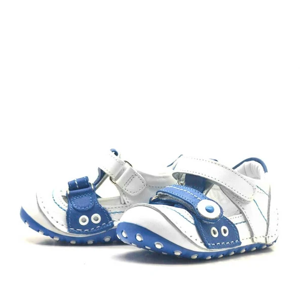 Nino Hakiki Deri Mavi Cırtlı Yazlık İlk Adım Ayakkabı - Resim 3