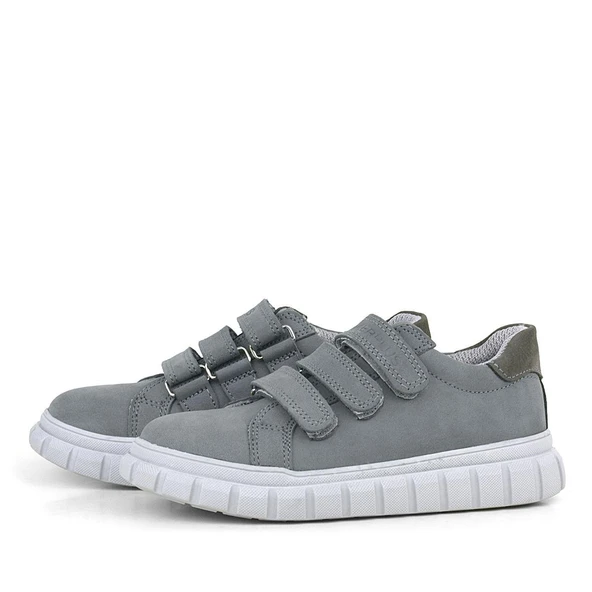 Rakerplus Hakiki Deri Gri Cırtlı Çocuk Günlük Spor Okul Ayakkabı - 5