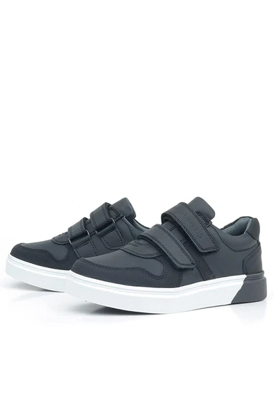 Rakerplus Hakiki Deri Siyah Beyaz Cırtlı Erkek Çocuk Sneaker - Resim 4