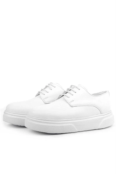 Rakerplus Derby Beyaz Cilt Yüksek Taban Çocuk Klasik Ayakkabı - Resim 5