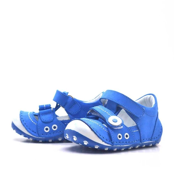 Hakiki Deri Mavi Cırtlı Yazlık İlk Adım Ayakkabı - 3