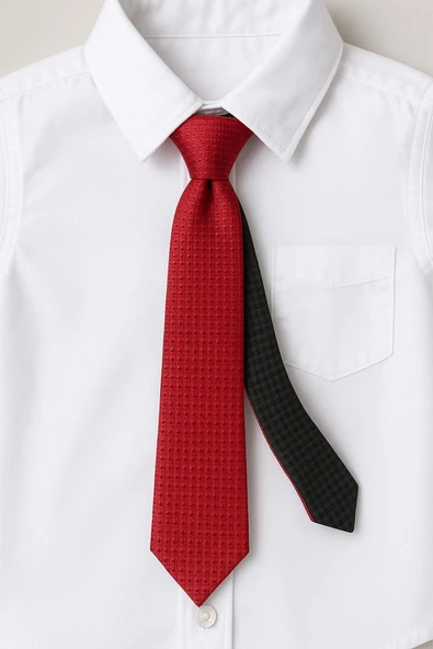 Kırmızı Çift Taraflı İnce Çocuk Kravatı ürün görseli