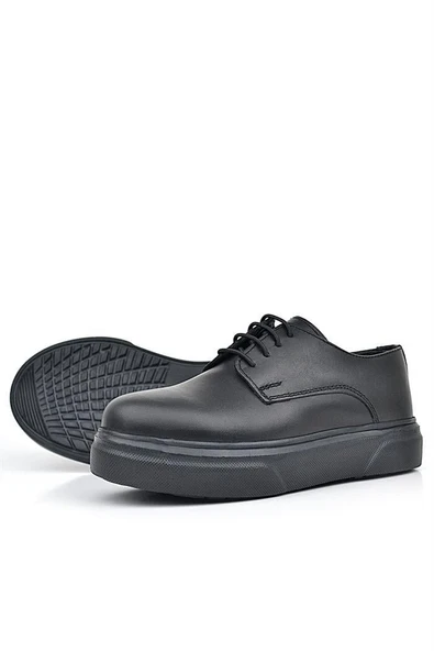 Rakerplus Derby Hakiki Deri Siyah Mat Yüksek Tabanlı Çocuk Klasik Ayakkabı - Resim 6