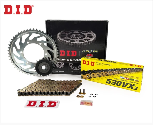 ZİNCİR DİŞLİ SETİ SUZUKI HAYABUSA GSX-R 1300cc ZİNCİR: DID-530VX3 Gold-118 ÖN-ARKA DİŞLİ: JT18T-43T 2023-2024 ürün görseli