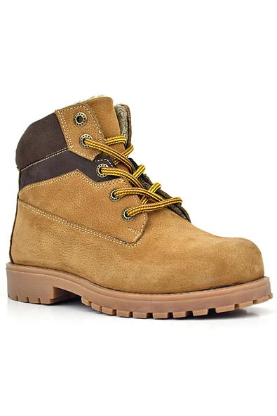 Rakerplus Hakiki Deri Taba Kahverengi Bağcıklı Fermuarlı Kışlık Çocuk Bot ürün görseli