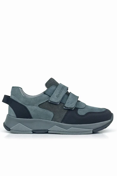 Rakerplus Hakiki Deri Koyu Gri Siyah Çocuk Cırtlı Sneakers Spor Ayakkabı - Resim 3