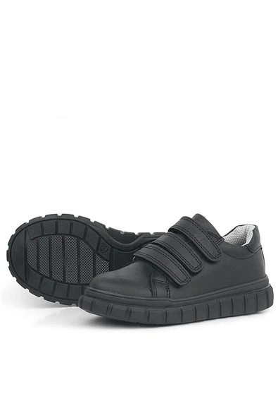 Rakerplus Hakiki Deri Siyah Cırtlı Çocuk Günlük Spor Okul Ayakkabı - Resim 6