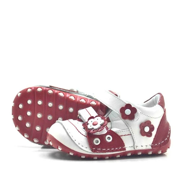 Nino Hakiki Deri Kırmızı Cırtlı Yazlık İlk Adım Ayakkabı - Resim 4