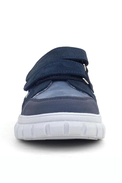 Rakerplus Hakiki Deri Lacivert Beyaz Cırtlı Çocuk Günlük Spor Okul Ayakkabı - 3