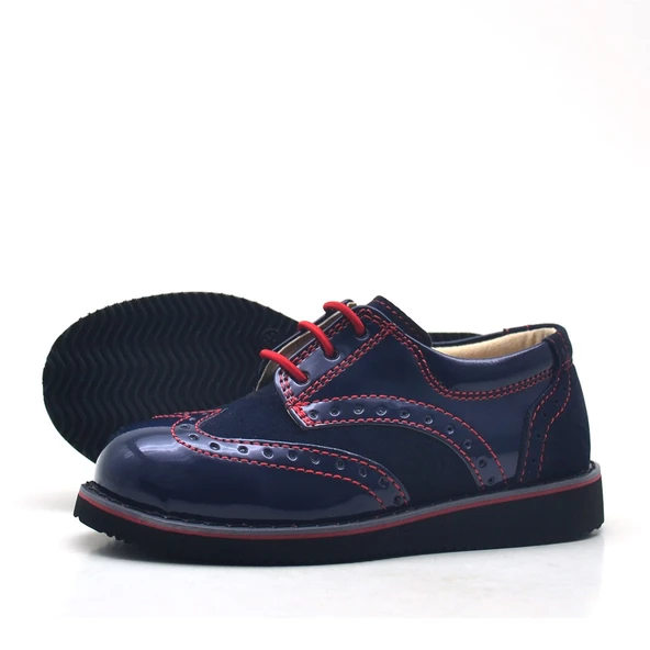 Rakerplus Hidra Lacivert Kırmızı Rugan Klasik Erkek Bebek Ayakkabı - Resim 4