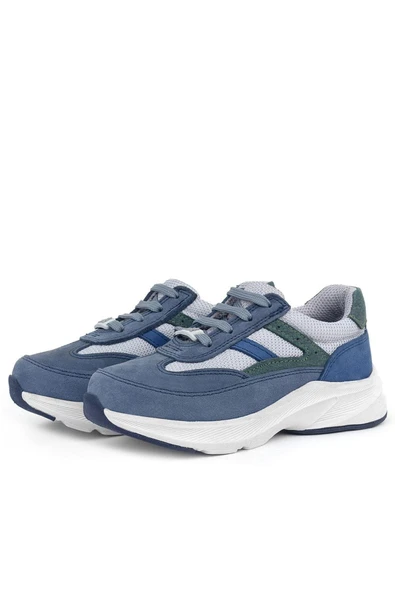 Rakerplus Hakiki Deri Anatomik Mavi Bağcıklı Hafif Çocuk Spor Ayakkabı - Resim 5