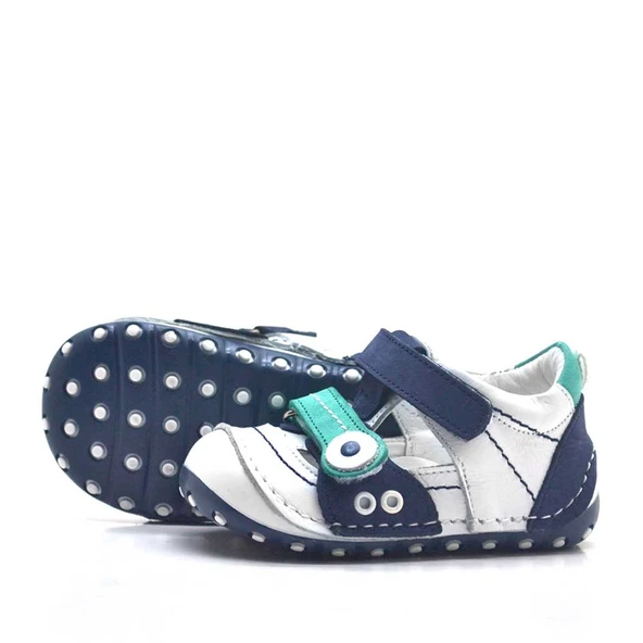 Nino Hakiki Deri Lacivert Cırtlı Yazlık İlk Adım Ayakkabı - 4