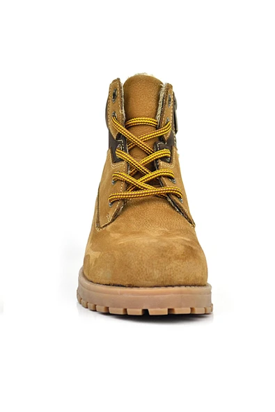 Rakerplus Hakiki Deri Taba Kahverengi Bağcıklı Fermuarlı Kışlık Çocuk Bot - Resim 3