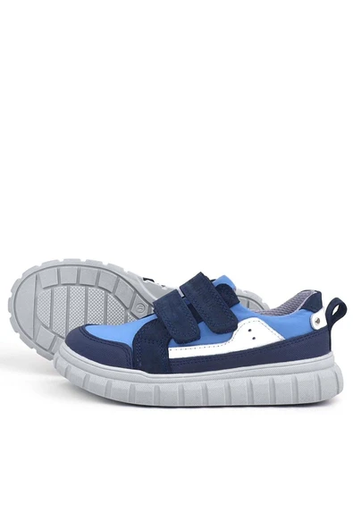 Rakerplus Hakiki Deri Lacivert Mavi Cırtlı Çocuk Günlük Spor Okul Ayakkabı - Resim 5
