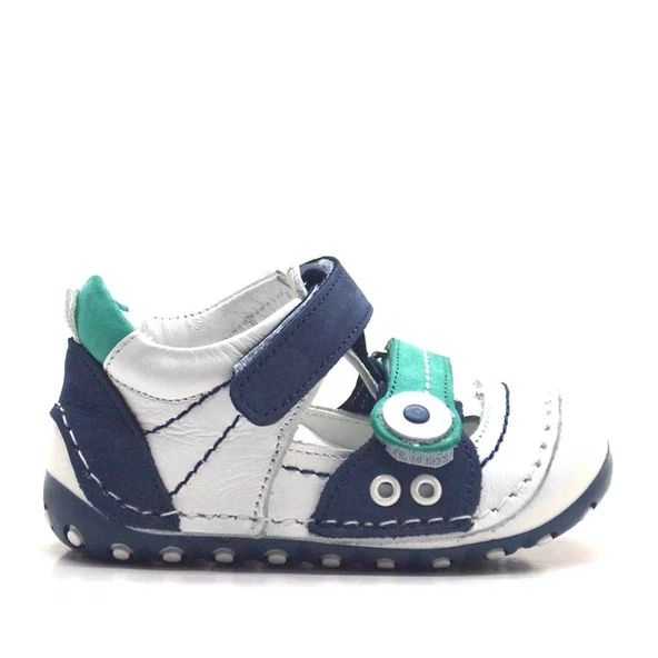 Nino Hakiki Deri Lacivert Cırtlı Yazlık İlk Adım Ayakkabı - 2