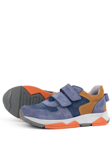 Rakerplus Hakiki Deri Mavi Süet Taba Çocuk Cırtlı Sneakers Spor Ayakkabı - Resim 6