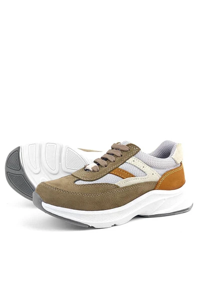 Rakerplus Hakiki Deri Anatomik Kum Rengi Bağcıklı Hafif Çocuk Spor Ayakkabı - 6