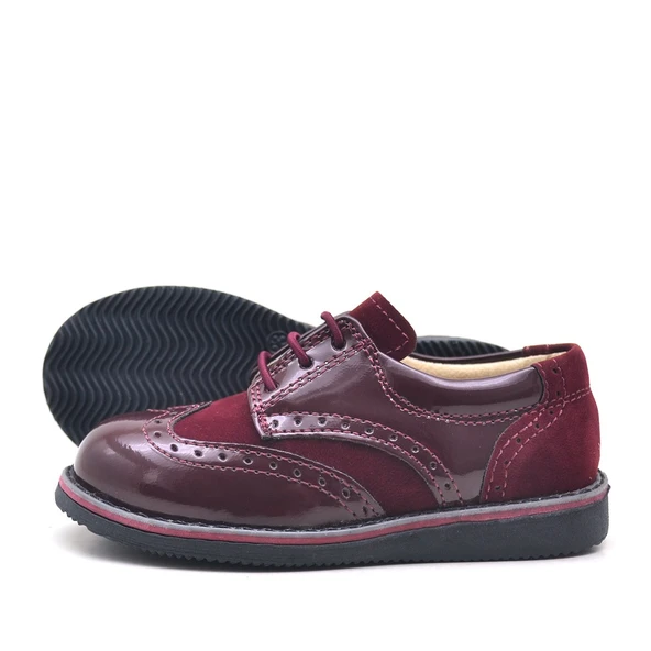 Rakerplus Hidra Bordo Rugan Bağcıklı Klasik Erkek Bebek Ayakkabı - 4