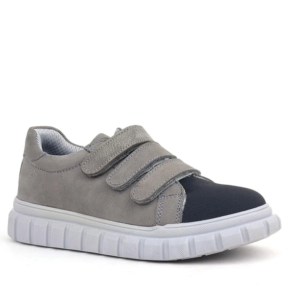 Rakerplus Hakiki Deri Siyah Gri Cırtlı Çocuk Günlük Spor Okul Ayakkabı - 2