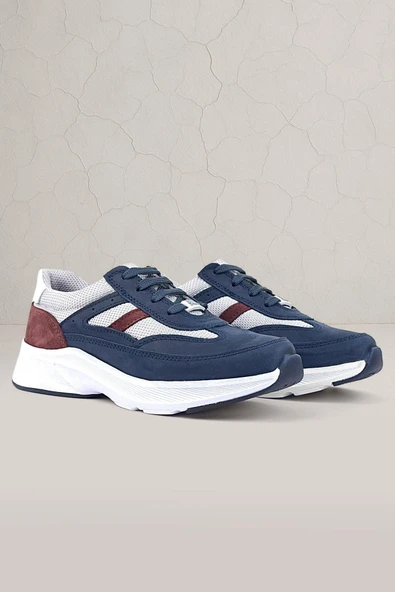 Rakerplus Hakiki Deri Anatomik Lacivert Bordo Bağcıklı Hafif Çocuk Spor Ayakkabı ürün görseli