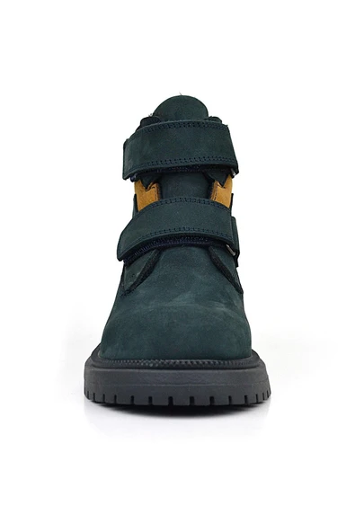 Rakerplus Hakiki Deri Koyu Yeşil Taba Cırt Cırtlı Kışlık Çocuk Bot - Resim 3