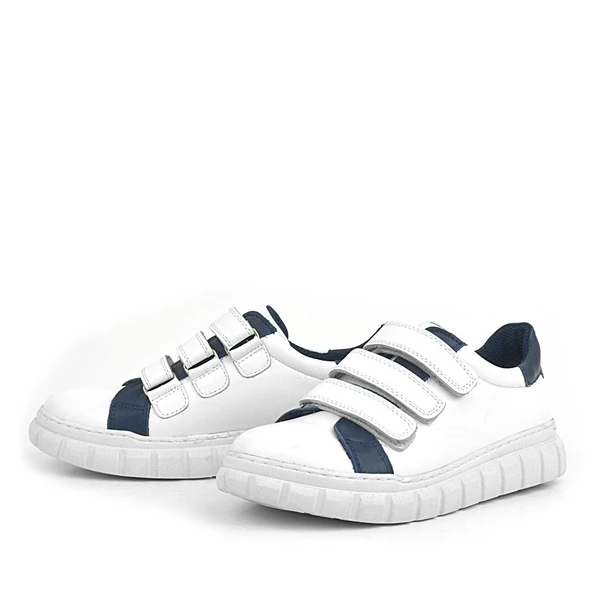 Rakerplus Hakiki Deri Beyaz Cırtlı Çocuk Günlük Spor Okul Ayakkabı - 4
