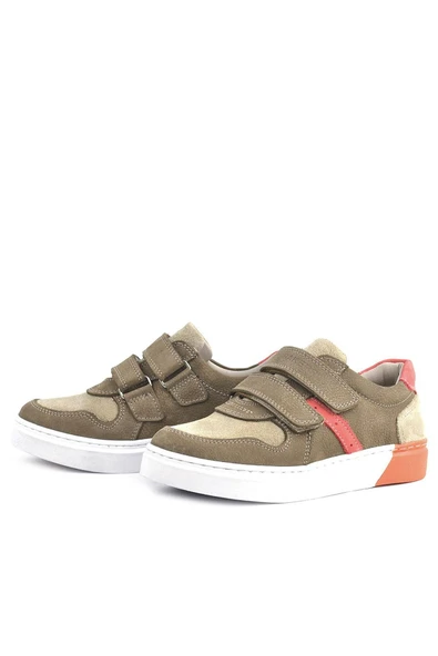 Rakerplus Hakiki Deri Kum Rengi Cırtlı Erkek Çocuk Sneaker - 4