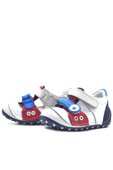 Nino Hakiki Deri Beyaz Cırtlı Yazlık İlk Adım Ayakkabı - Resim 3