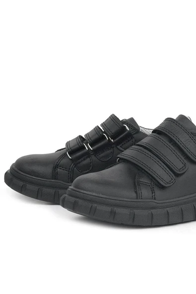 Rakerplus Hakiki Deri Siyah Cırtlı Çocuk Günlük Spor Okul Ayakkabı - Resim 8