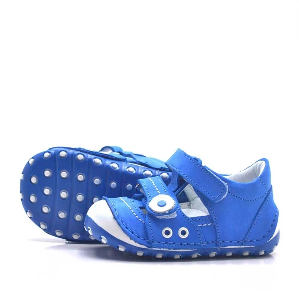 Hakiki Deri Mavi Cırtlı Yazlık İlk Adım Ayakkabı - 4