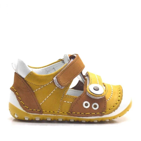 Nino Hakiki Deri Sarı Nubuk Cırtlı Yazlık İlk Adım Ayakkabı - Resim 2