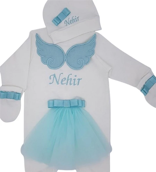 İsimli Hastane Çıkışı 3 Lü set Melek Kanatlı Mint Yeşili - 2