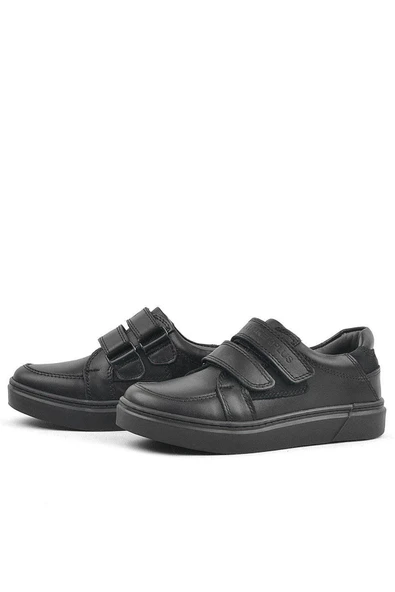 Rakerplus Hakiki Deri Siyah Cırtlı Erkek Çocuk Spor Okul Ayakkabı - 5