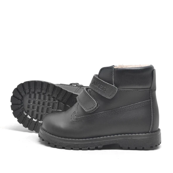 Rakerplus Neson Hakiki Deri Siyah Kürklü Cırtlı Unisex Bebek Bot - 4