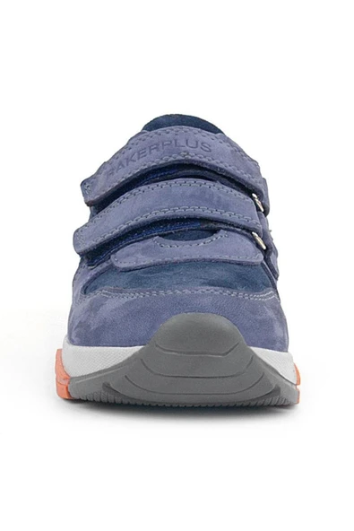 Rakerplus Hakiki Deri Mavi Süet Taba Çocuk Cırtlı Sneakers Spor Ayakkabı - Resim 4