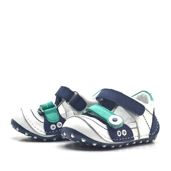 Nino Hakiki Deri Lacivert Cırtlı Yazlık İlk Adım Ayakkabı - 3