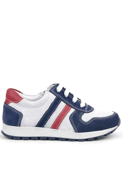 Rakerplus Hakiki Deri Lacivert Beyaz Fermuarlı Çocuk Spor Ayakkabı - 2