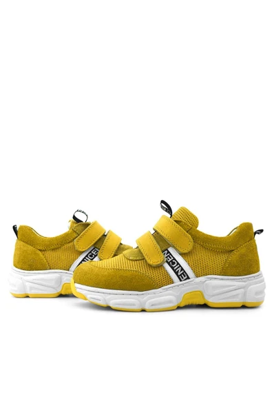 Hakiki Deri Sarı Cırt Cırtlı Çocuk Günlük Spor Ayakkabı - 8
