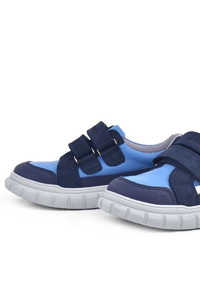 Rakerplus Hakiki Deri Lacivert Mavi Cırtlı Çocuk Günlük Spor Okul Ayakkabı - Resim 6