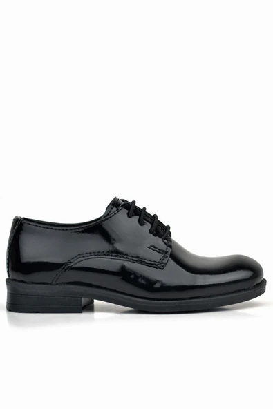 Rakerplus Hakiki Deri Siyah Rugan Bağcıklı Oxford Çocuk Okul Ayakkabısı - 2