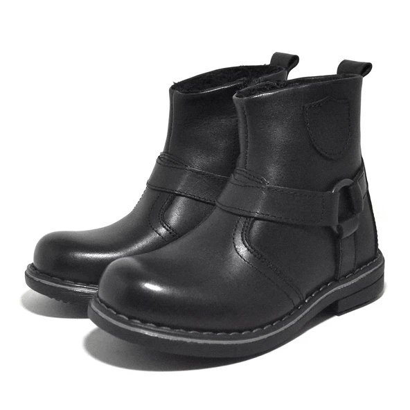 Rakerplus Hakiki Deri Siyah Fermuarlı Kürklü Çocuk Botu - Resim 4