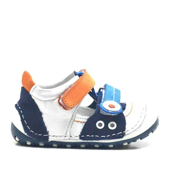 Hakiki Deri Turuncu Mavi Cırtlı Yazlık İlk Adım Ayakkabı - Resim 2