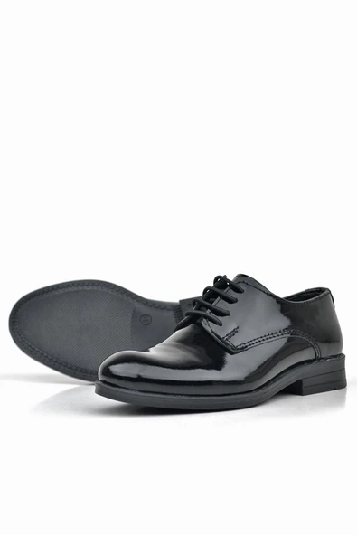 Rakerplus Hakiki Deri Siyah Rugan Bağcıklı Oxford Çocuk Okul Ayakkabısı - 5