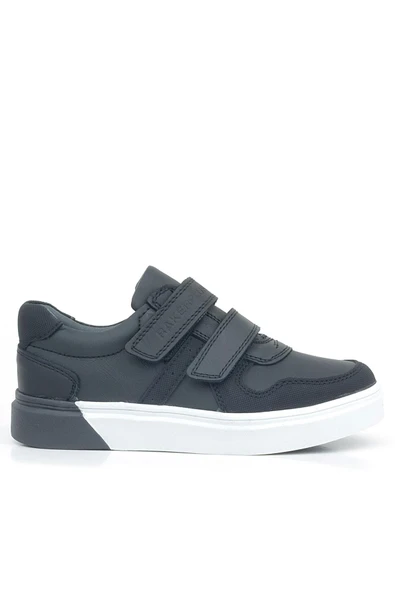 Rakerplus Hakiki Deri Siyah Beyaz Cırtlı Erkek Çocuk Sneaker - Resim 2