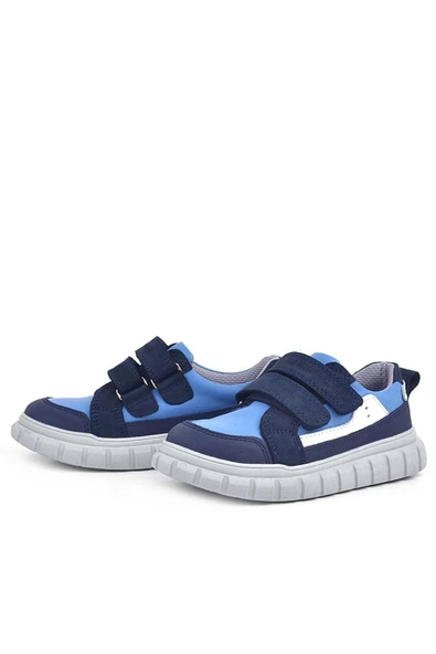 Rakerplus Hakiki Deri Lacivert Mavi Cırtlı Çocuk Günlük Spor Okul Ayakkabı - Resim 4