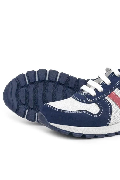 Rakerplus Hakiki Deri Lacivert Beyaz Fermuarlı Çocuk Spor Ayakkabı - 7
